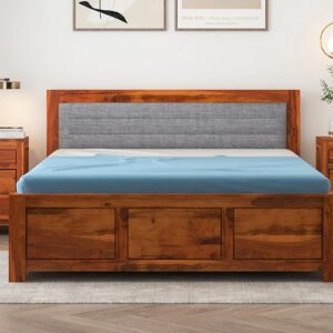 FurnitureFly Premium Wooden King Size Bed with Upholstered Headboard – Solid Wood Frame for Modern Bedrooms