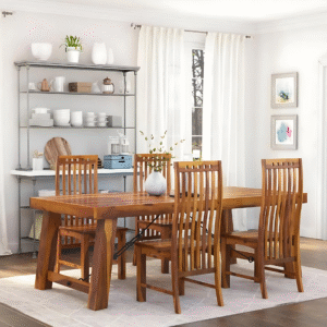 Compact Foldable Solid Wood Dining Table Set with 4 Chairs – Natural Finish