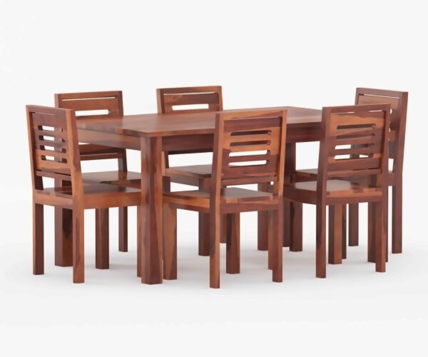 Solid Sheesham Wood 6-Seater Dining Table Set – Honey Finish - Image 2